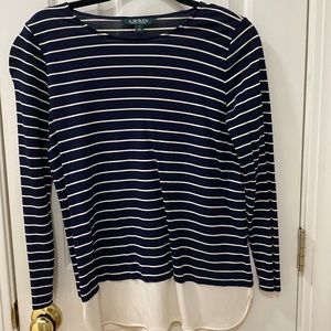 Ralph Lauren size small striped shirt with additional material at the bottom